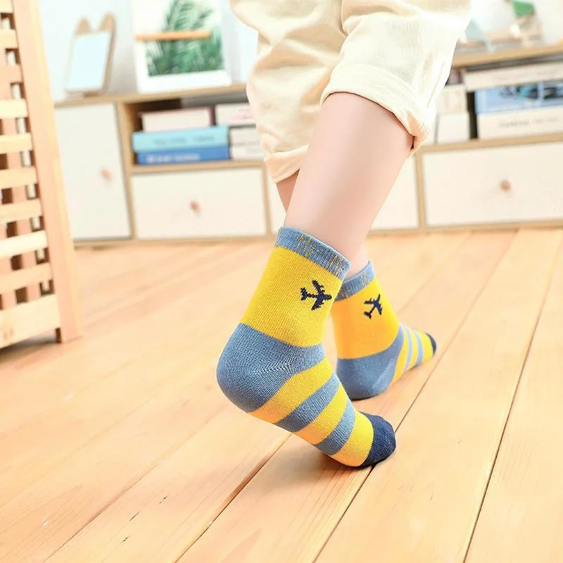 5-piece Cartoon Airplane Pattern Knee-High Stockings for Unisex