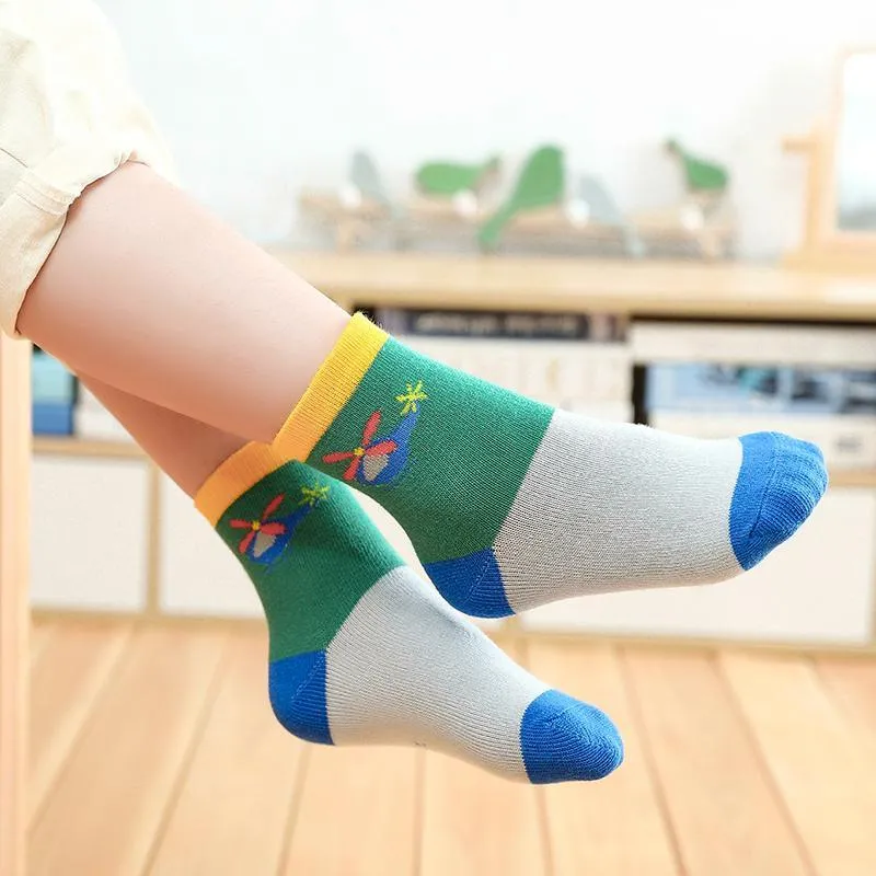 5-piece Cartoon Airplane Pattern Knee-High Stockings for Unisex