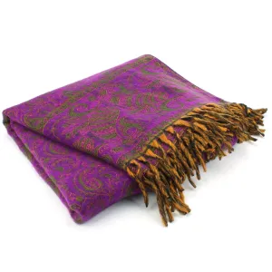 Acrylic Wool Shawl Blanket - Paisley - Purple