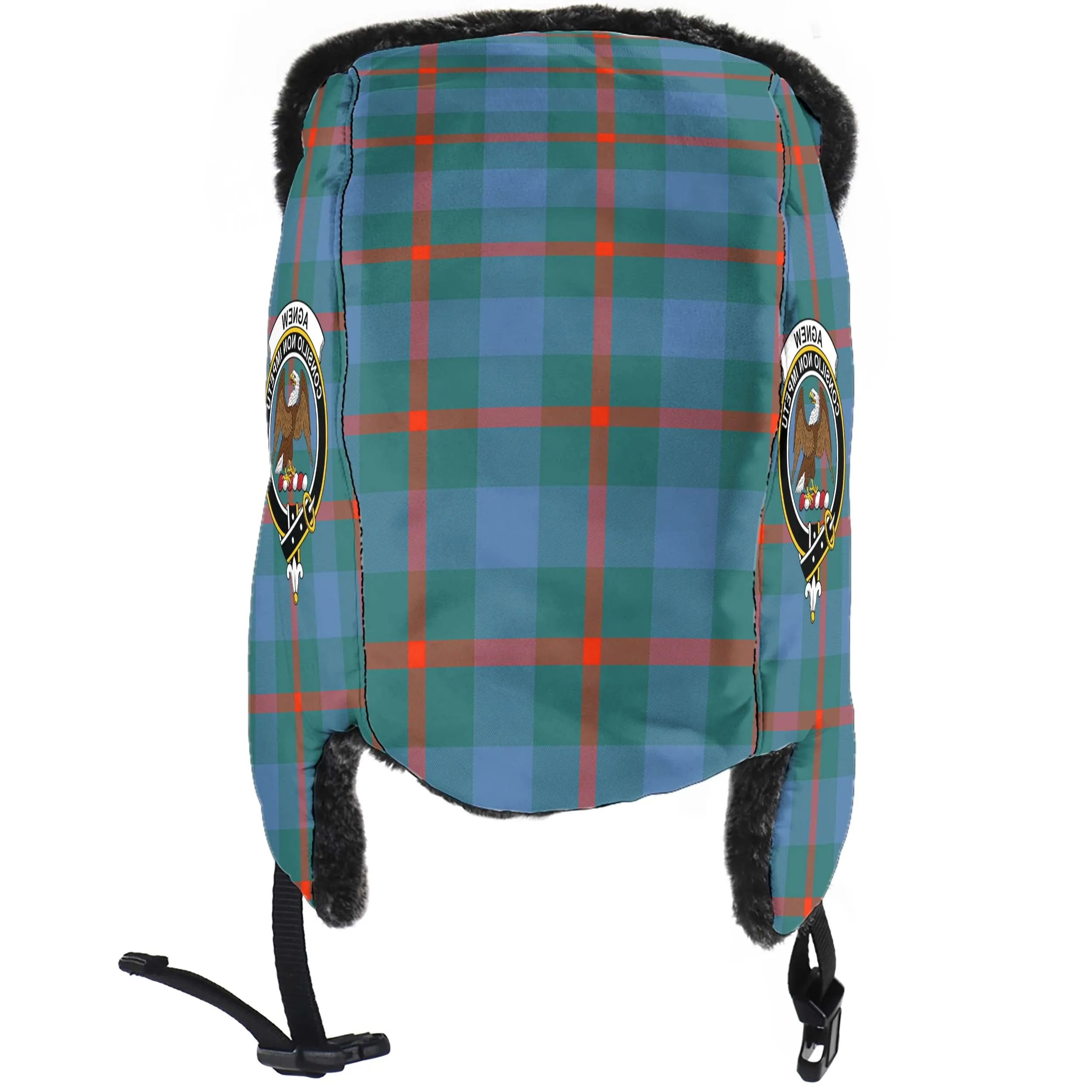 Agnew Ancient Tartan Winter Trapper Hat with Family Crest