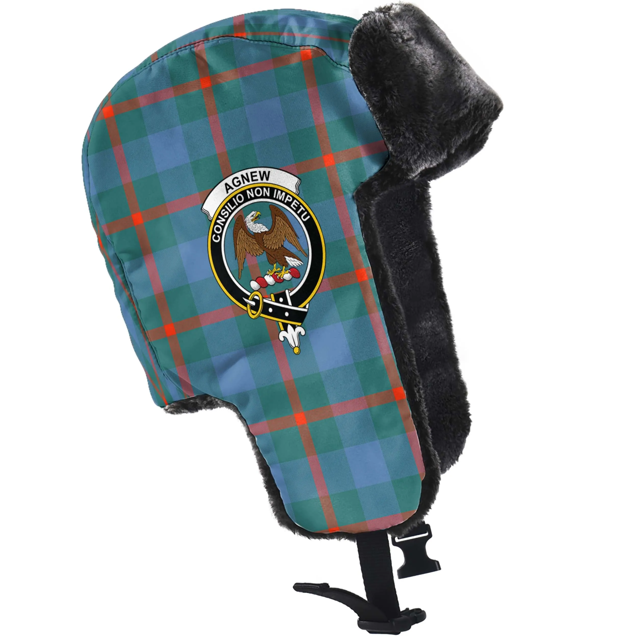 Agnew Ancient Tartan Winter Trapper Hat with Family Crest