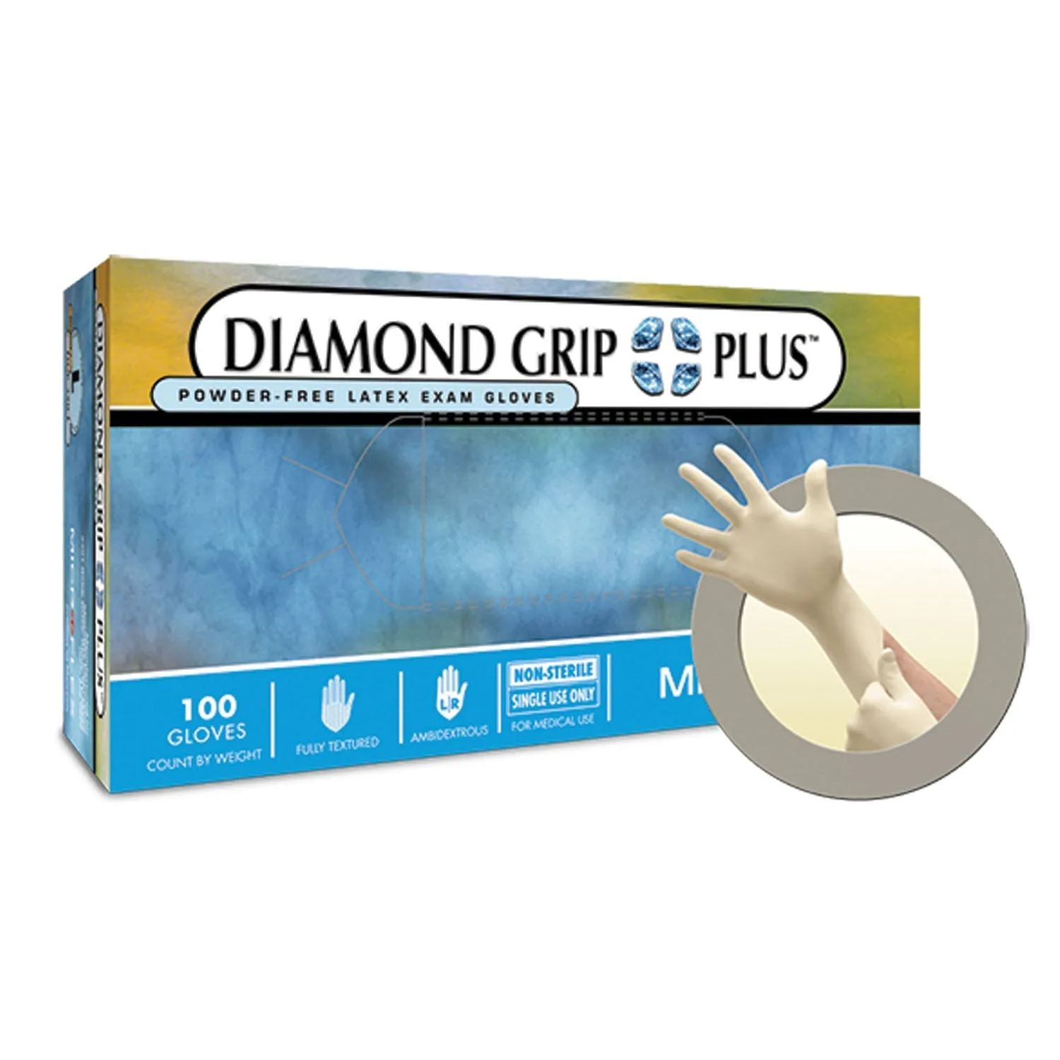 Ansell Microflex Diamond Grip Plus Powder-Free Latex Exam Gloves Glove Exam Latex Diamond Gripplus Pf Med 100/Bx 10Bx/Cs