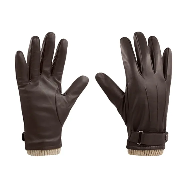 Autumn And Winter Padded Leather Gloves Business Simple Outdoor Sports Warm Gloves, Size: M(Brown)