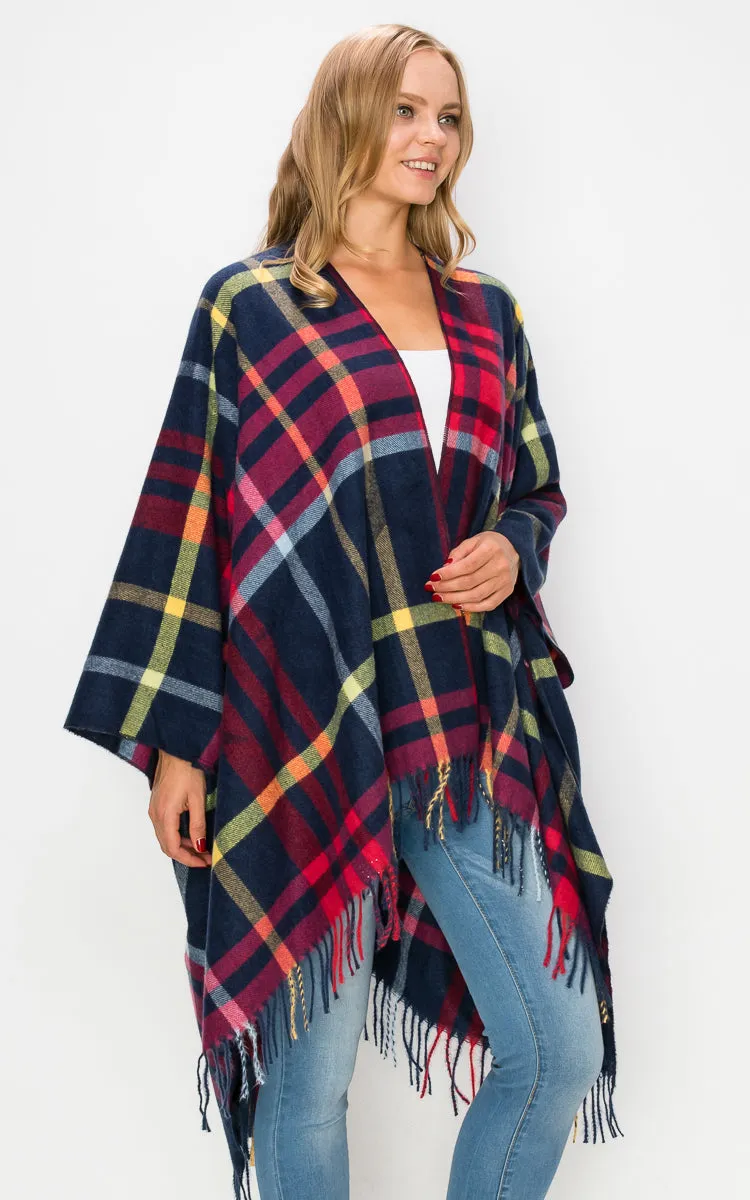 AV434 Wool Plaid Ruana Shawl