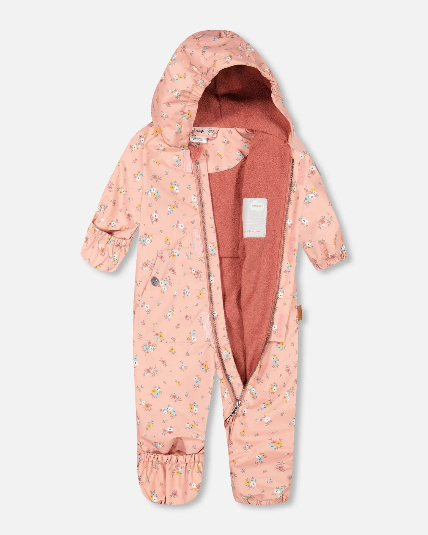 Baby Mid-season One Piece With Hat Pink Little Flowers Print