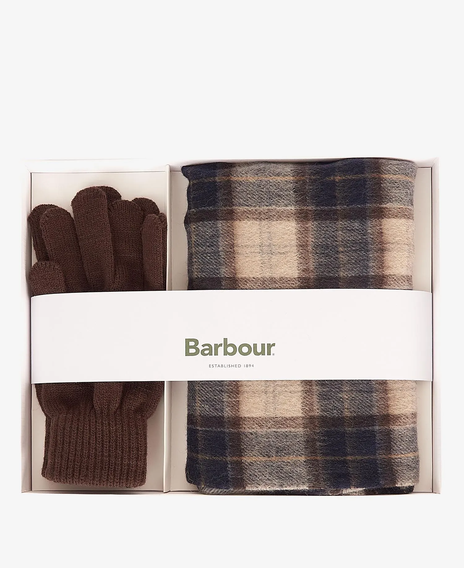 Barbour - Tartan Scarf And Glove Gift Set, Brown