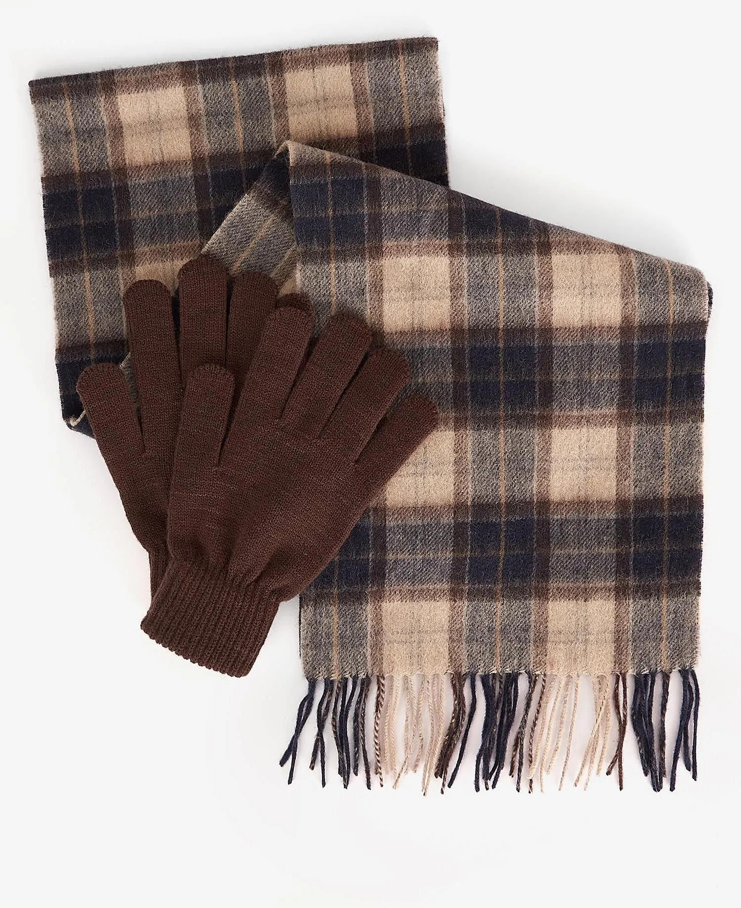 Barbour - Tartan Scarf And Glove Gift Set, Brown