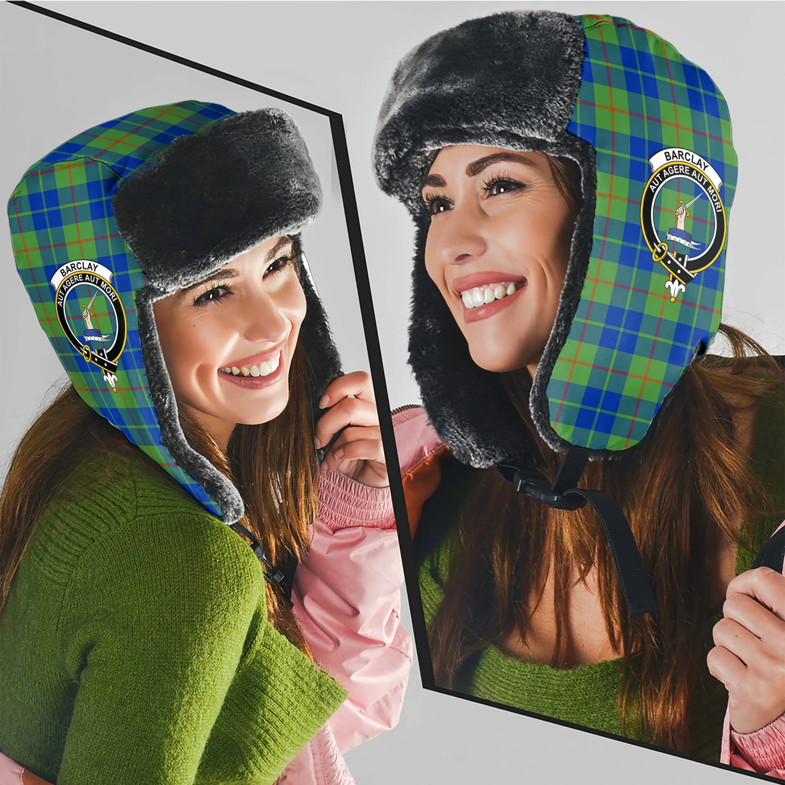 Barclay Hunting Ancient Tartan Winter Trapper Hat with Family Crest