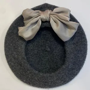 Beret with Bow - Steel and Grey