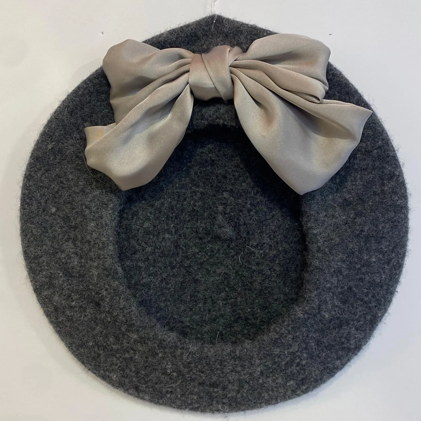 Beret with Bow - Steel and Grey