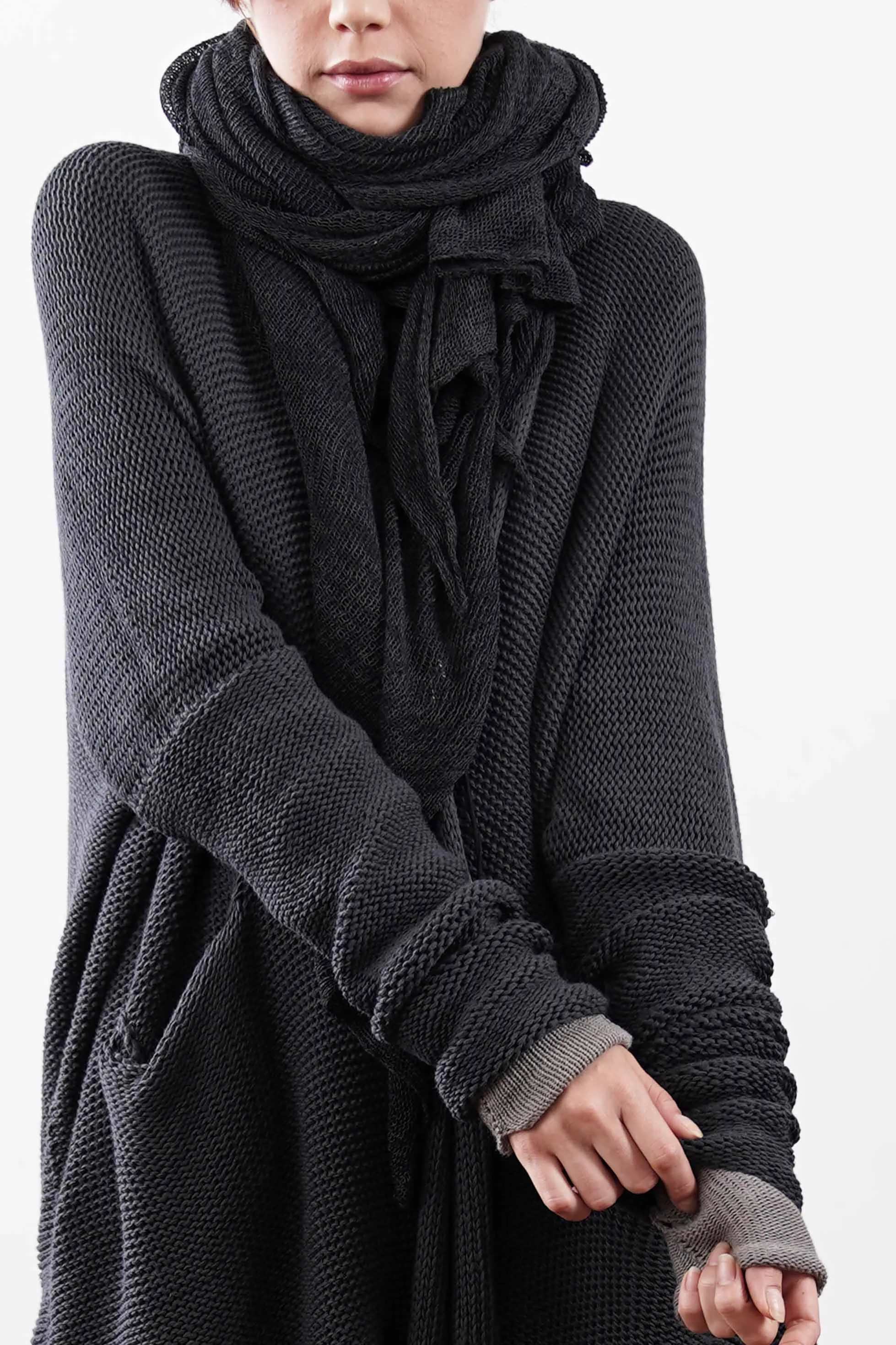 Big Soy Air Knit Scarf - Gray / Black-charcoal