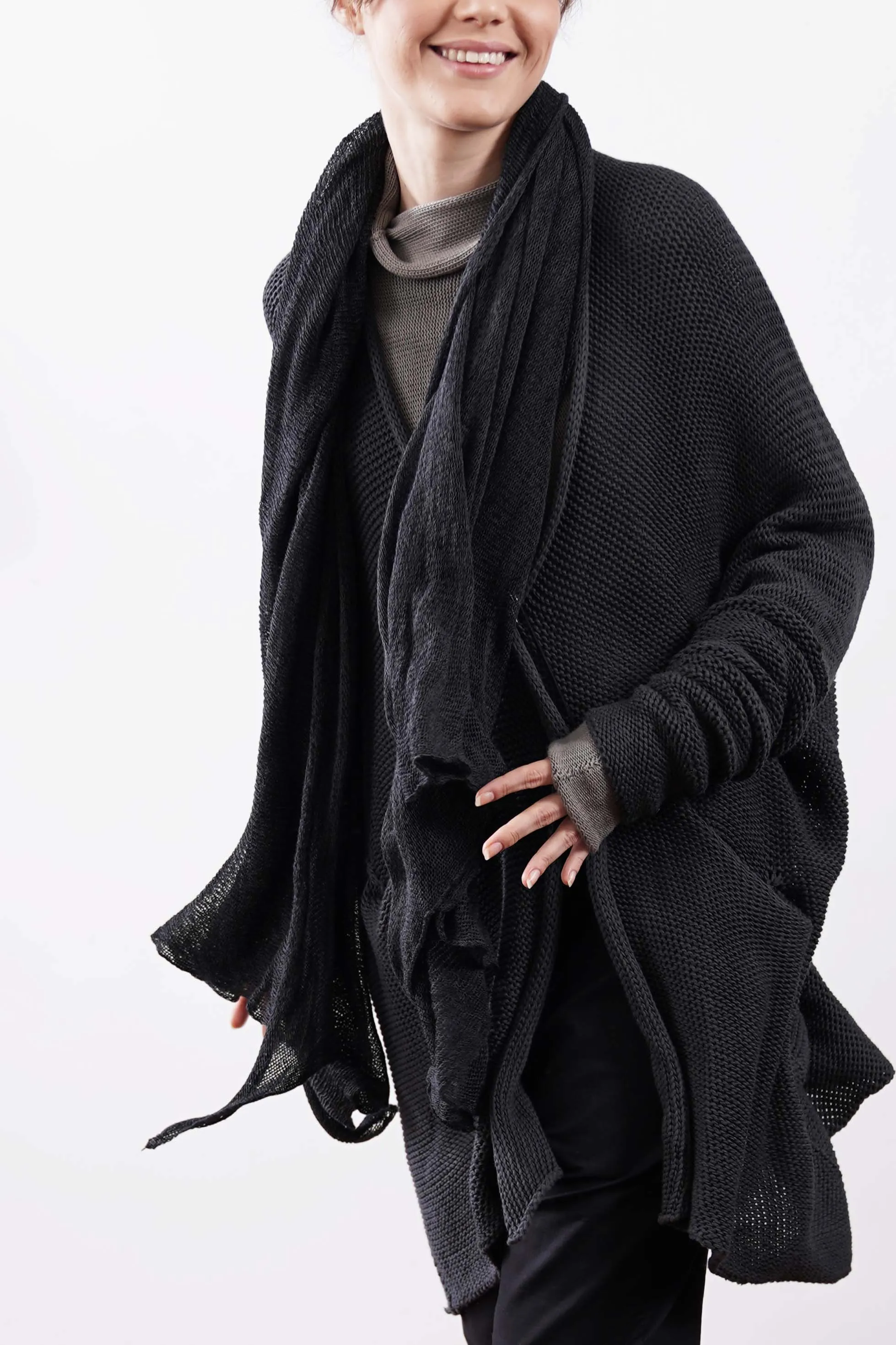 Big Soy Air Knit Scarf - Gray / Black-charcoal