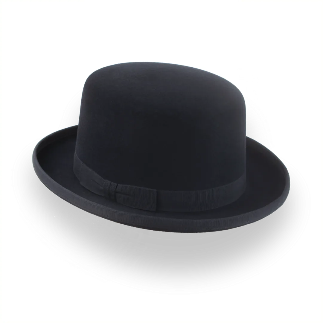 Black Goldfinger Flat Top Bowler Hat in Premium Fur Felt | The Oddjob