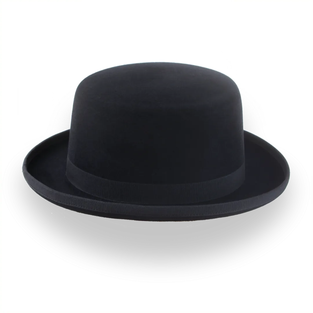 Black Goldfinger Flat Top Bowler Hat in Premium Fur Felt | The Oddjob