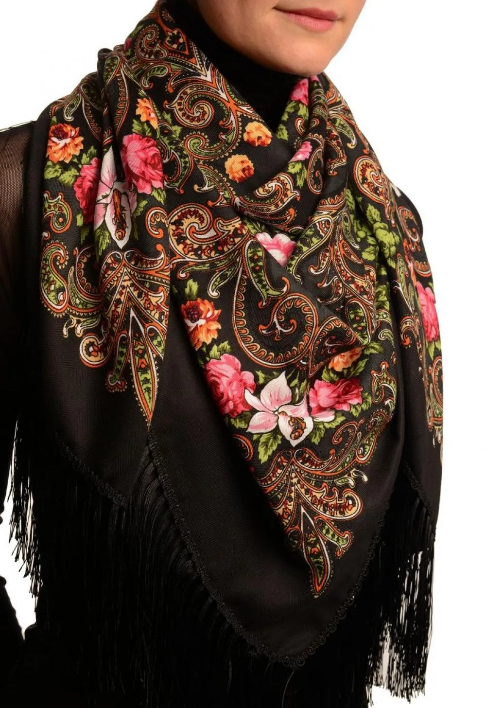 Black "Tzarsky" Slavonic Russian Folk Style Shawl