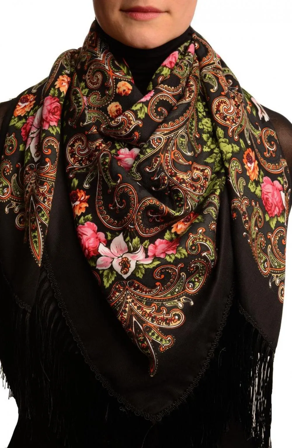 Black "Tzarsky" Slavonic Russian Folk Style Shawl