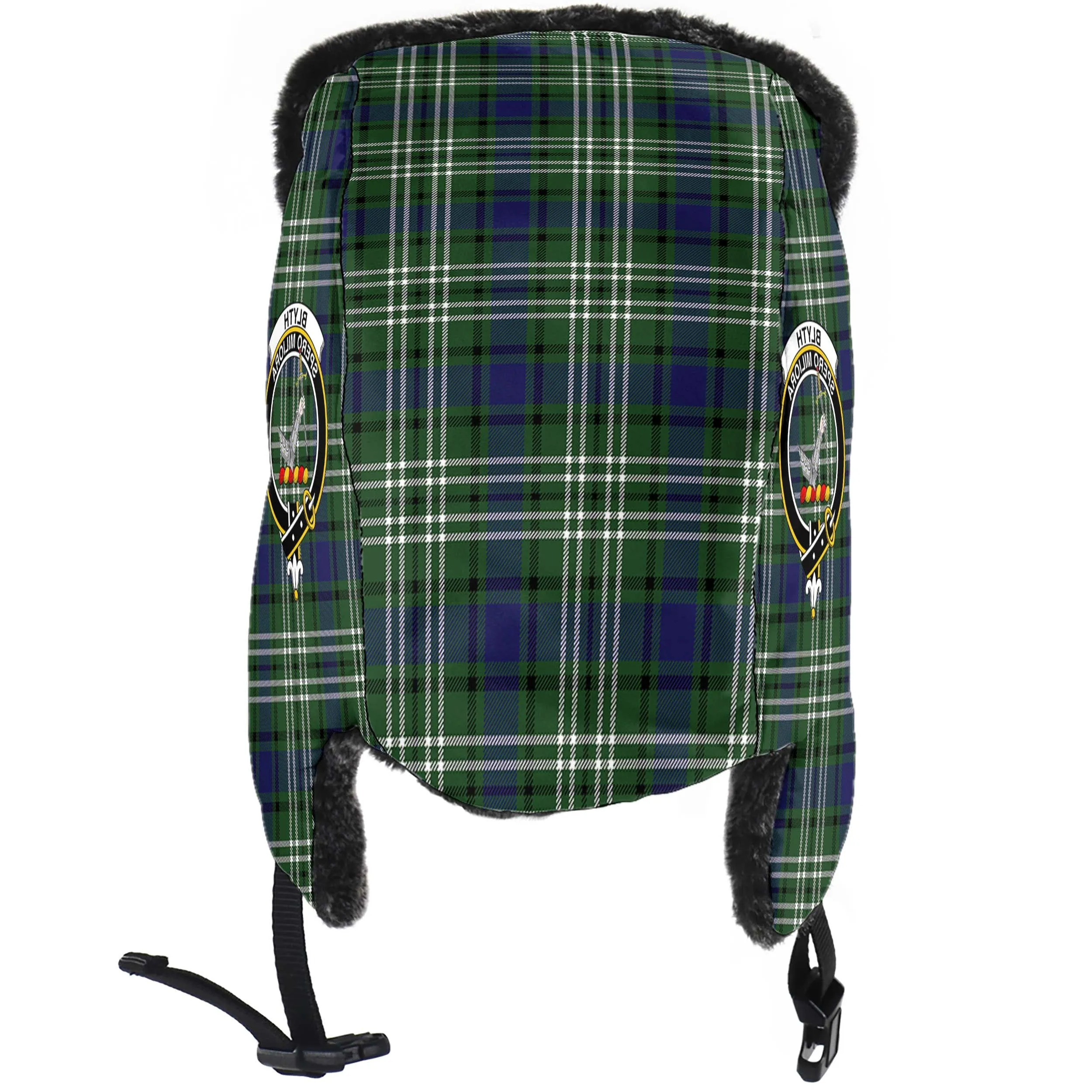 Blyth Tartan Winter Trapper Hat with Family Crest