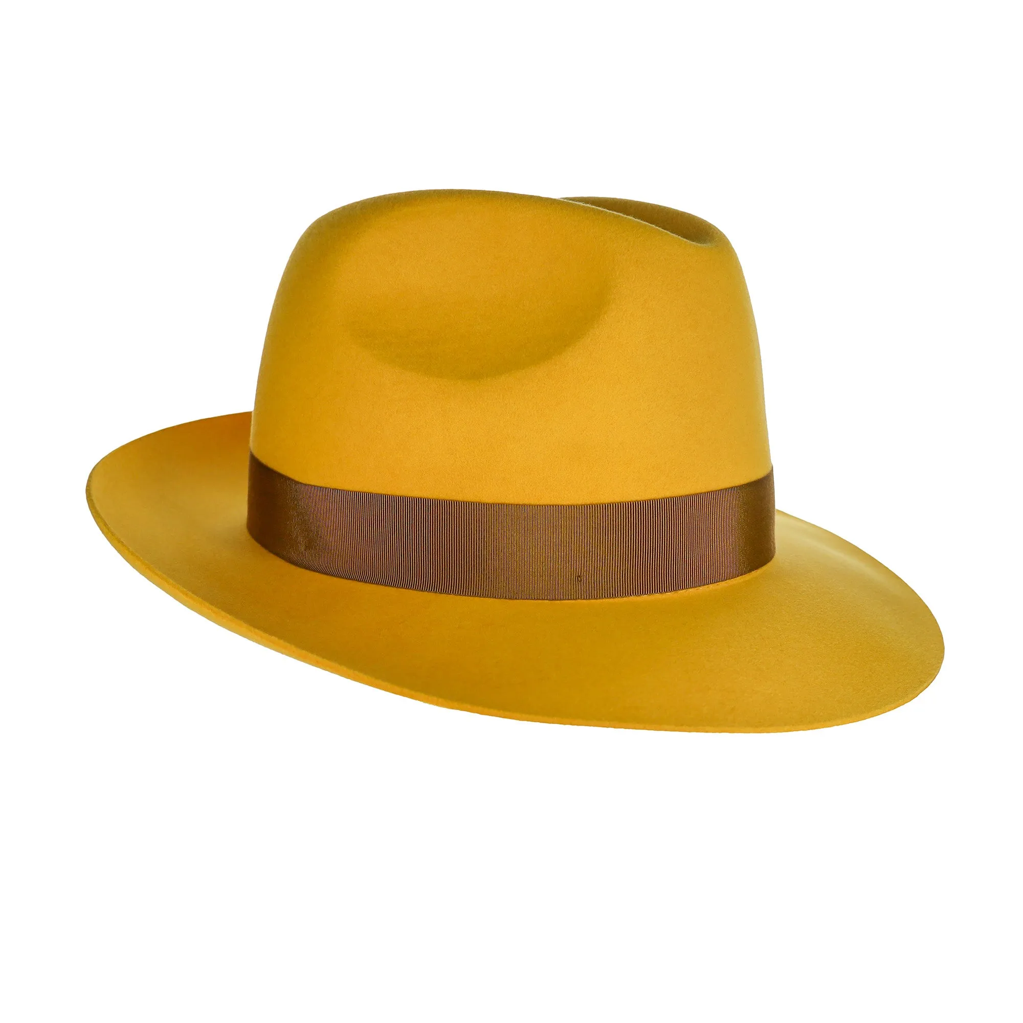 Borsalino Jer in Mustard Large Brim Marengo Felt Fedora Made in Italy