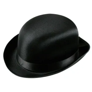 Bowler Black Satin Costume Hat Deluxe Fancy Dress Quality