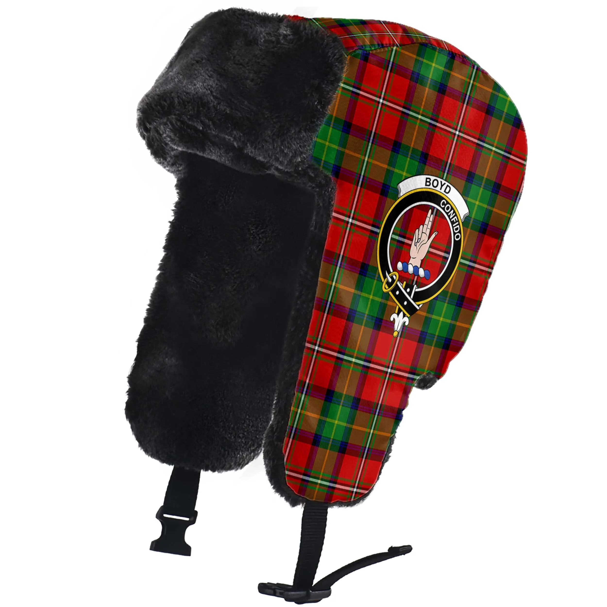 Boyd Tartan Winter Trapper Hat with Family Crest