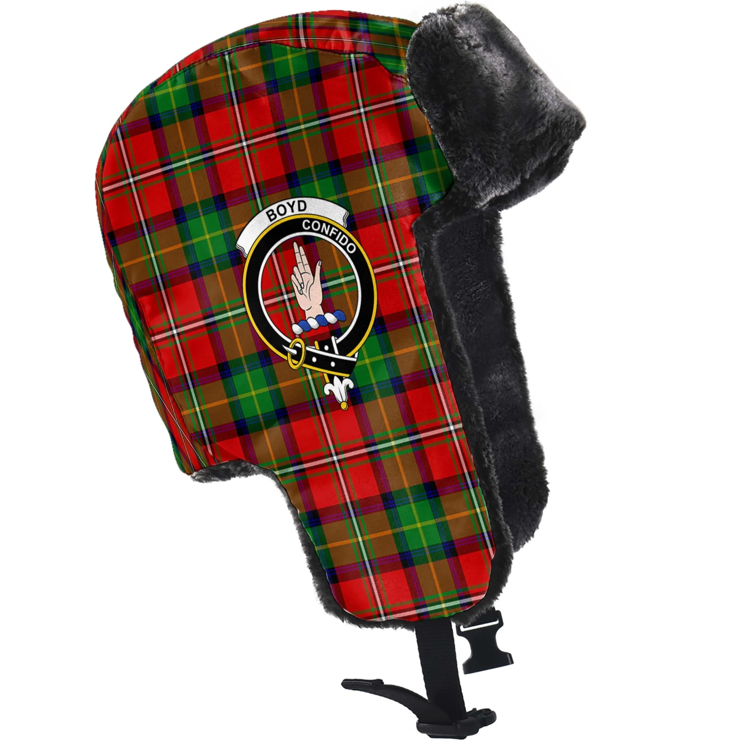 Boyd Tartan Winter Trapper Hat with Family Crest