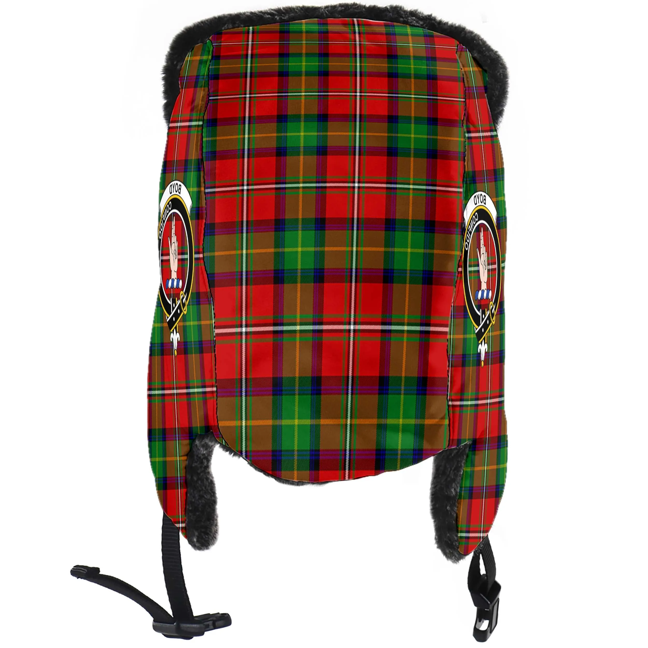 Boyd Tartan Winter Trapper Hat with Family Crest