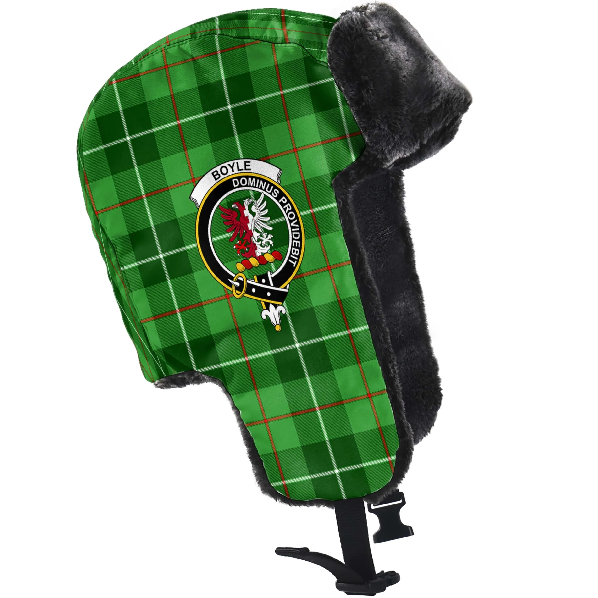 Boyle Tartan Winter Trapper Hat with Family Crest