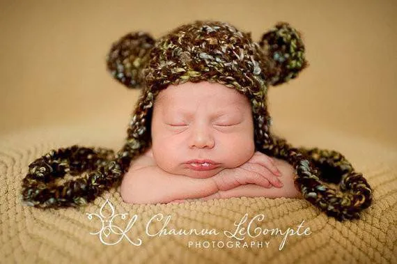 Brown Blue Earflap Teddy Hat