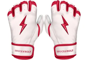 Bruce Bolt PREMIUM PRO BADER Series Short Cuff Batting Gloves: White