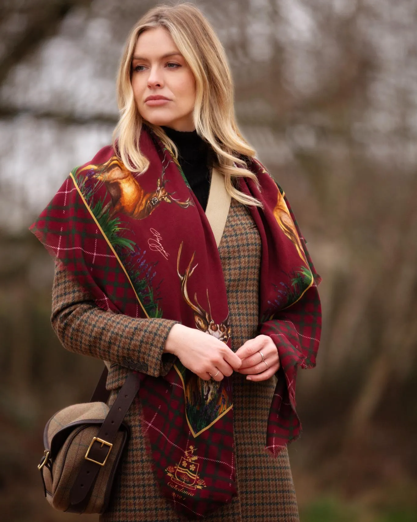 Caledonia Holly Berry Red Wool Silk Shawl Scarf