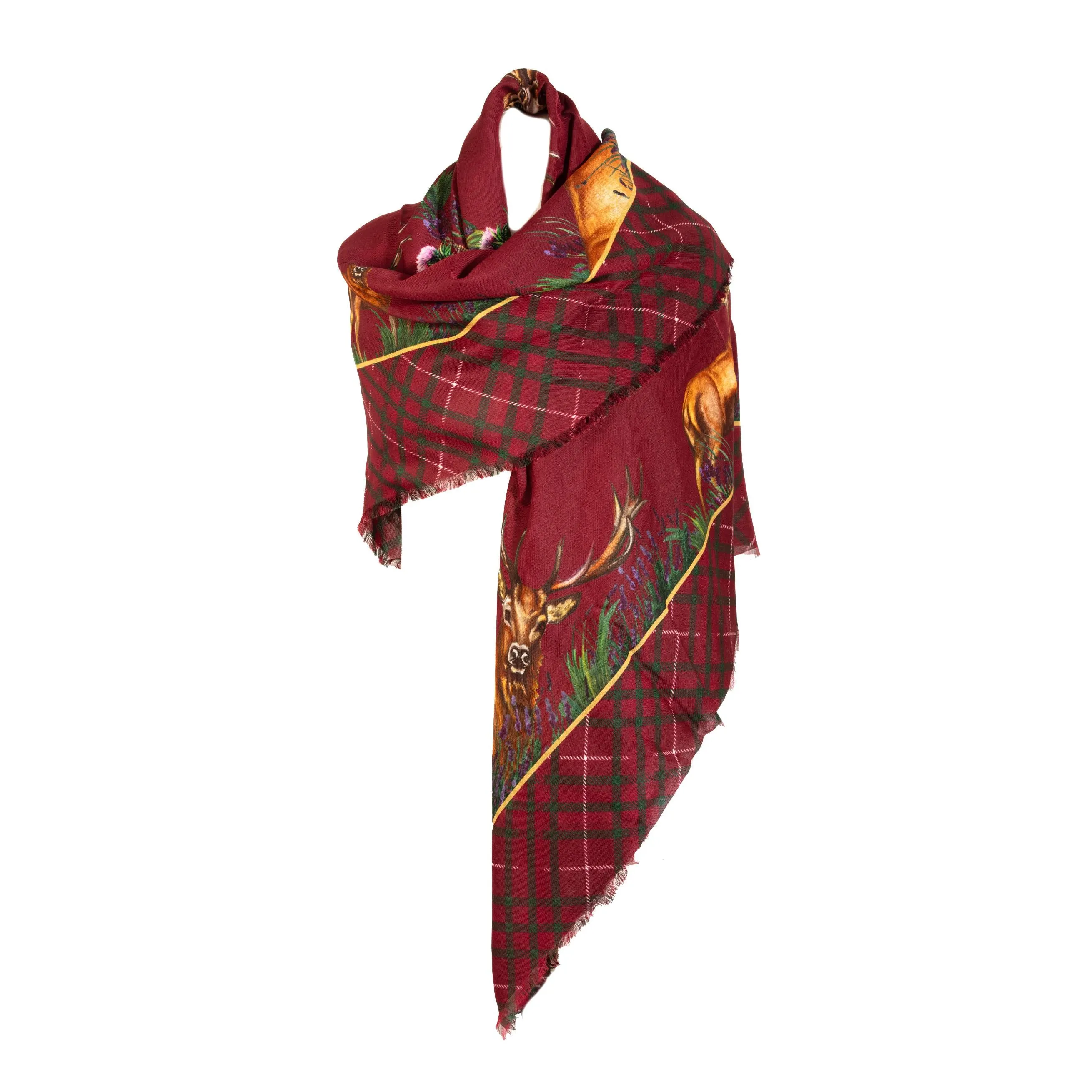 Caledonia Holly Berry Red Wool Silk Shawl Scarf