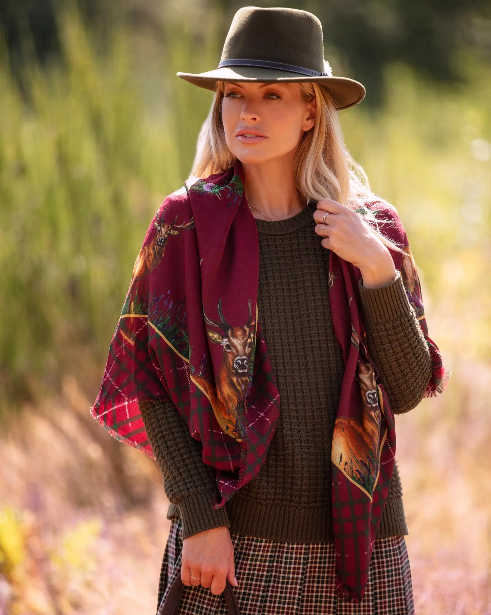 Caledonia Holly Berry Red Wool Silk Shawl Scarf