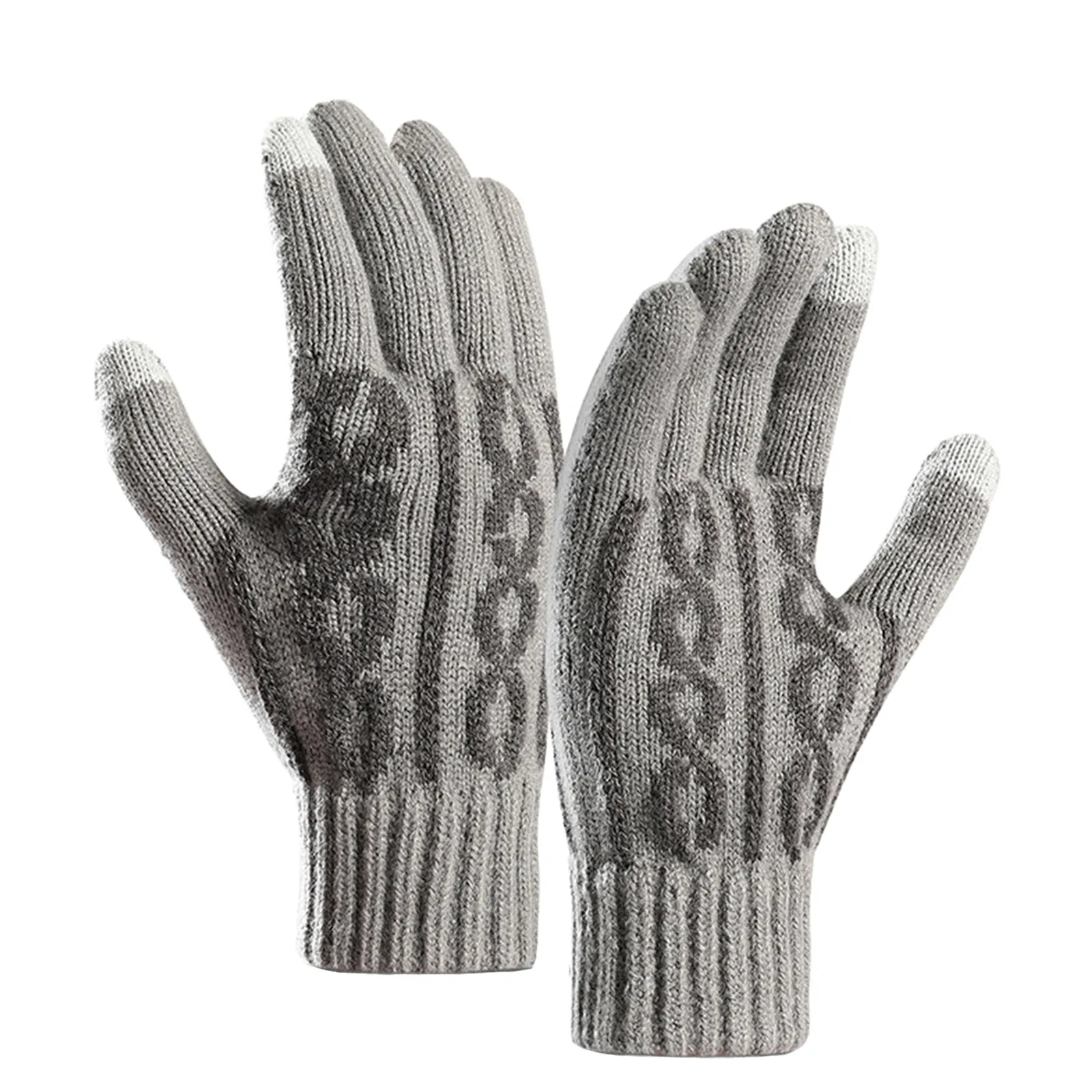 CHAIN JACQUARD FLEECE THICKEN COLD-PROOF TOUCH SCREEN KNITTED GLOVES