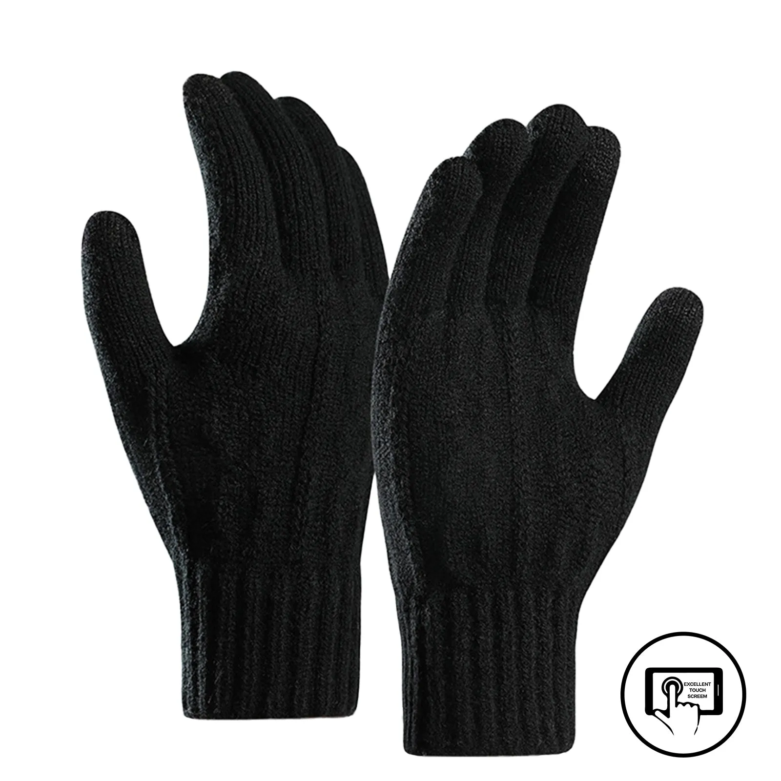 CHAIN JACQUARD FLEECE THICKEN COLD-PROOF TOUCH SCREEN KNITTED GLOVES