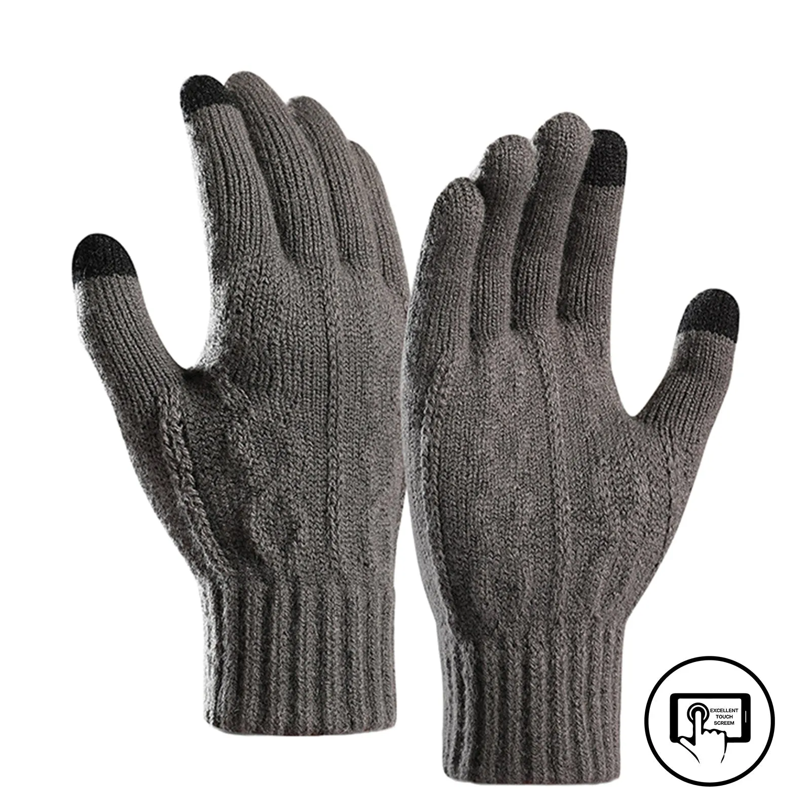 CHAIN JACQUARD FLEECE THICKEN COLD-PROOF TOUCH SCREEN KNITTED GLOVES