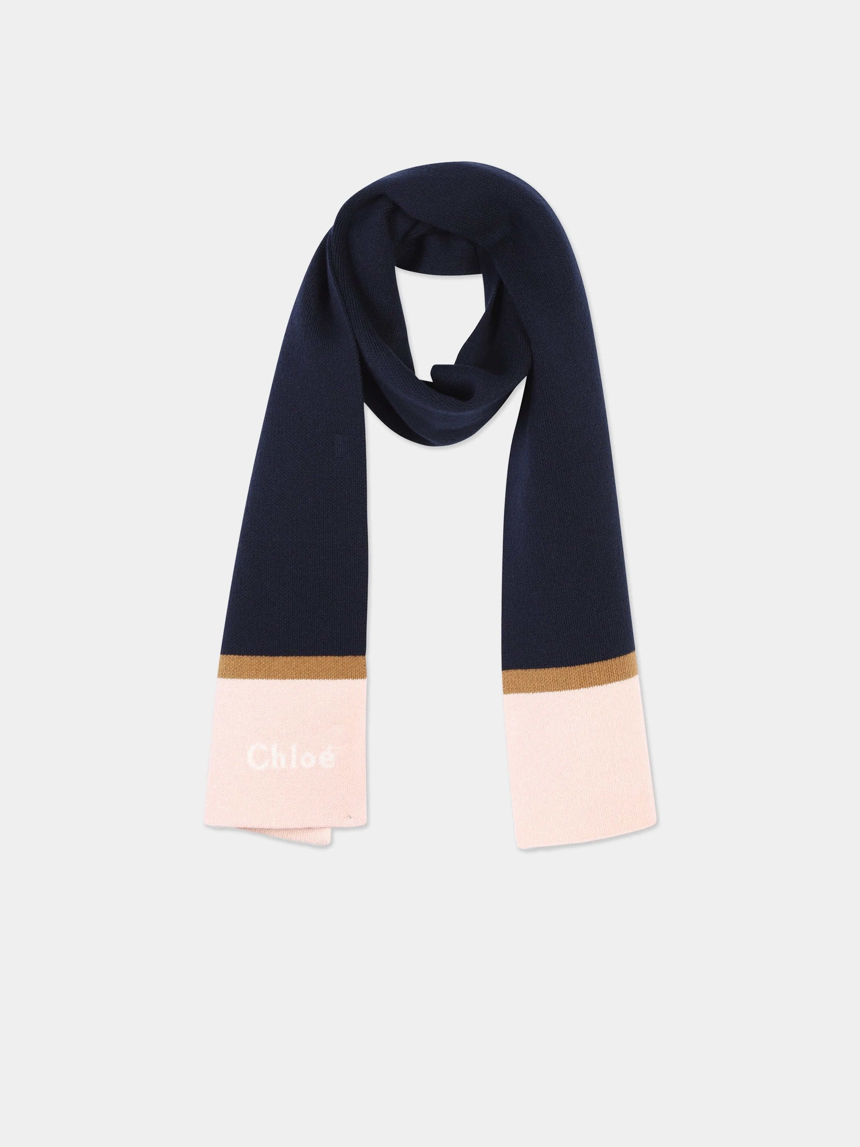 Chloé Girls Knitted Logo Scarf in Navy