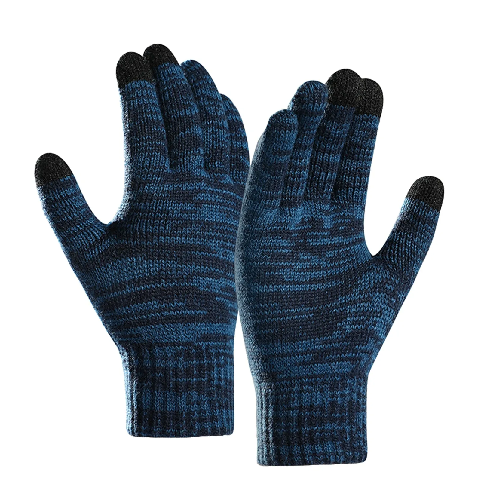 COLOR BLOCK YARN-DYED FLEECE THICKEN COLD-PROOF TOUCH SCREEN KNITTED GLOVES