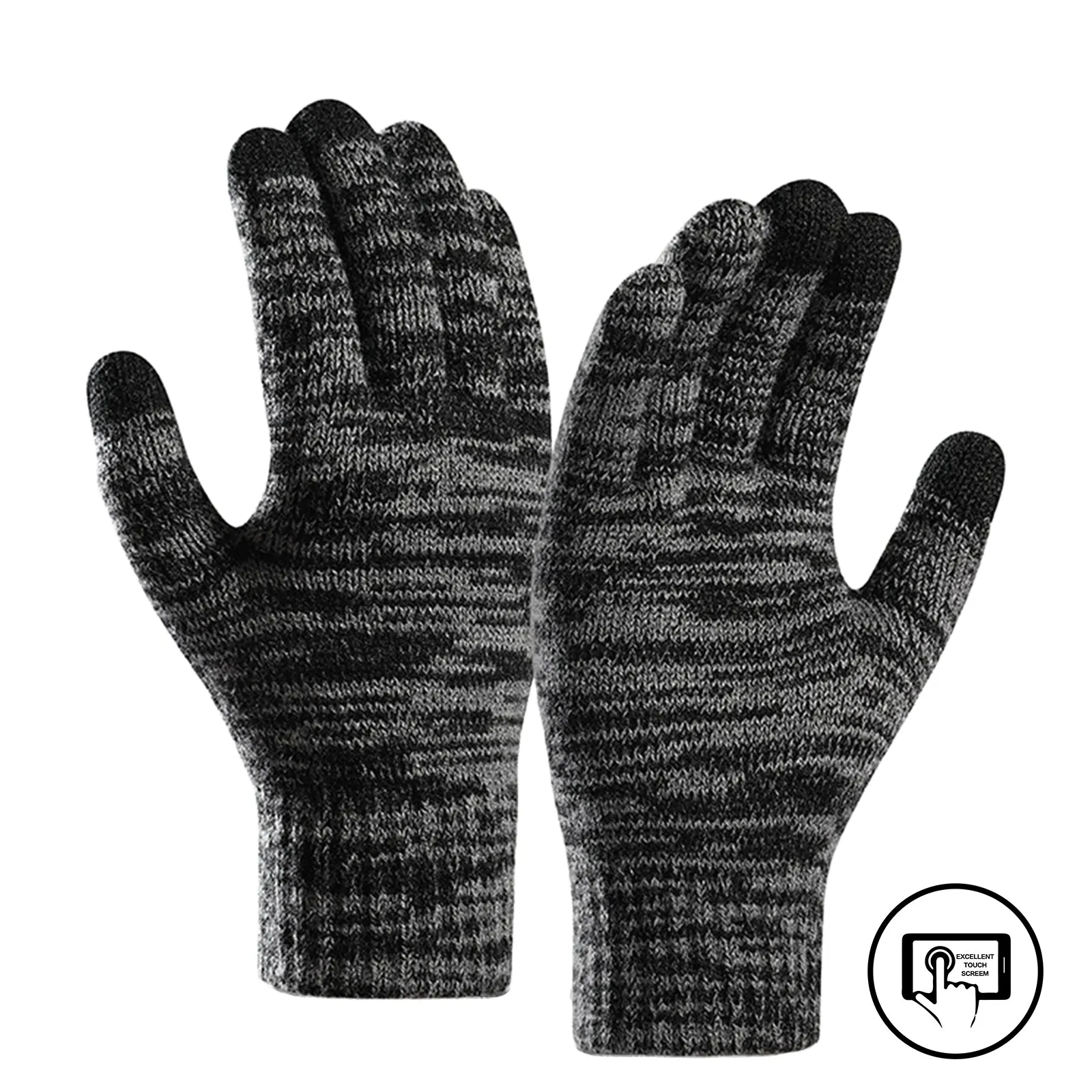 COLOR BLOCK YARN-DYED FLEECE THICKEN COLD-PROOF TOUCH SCREEN KNITTED GLOVES