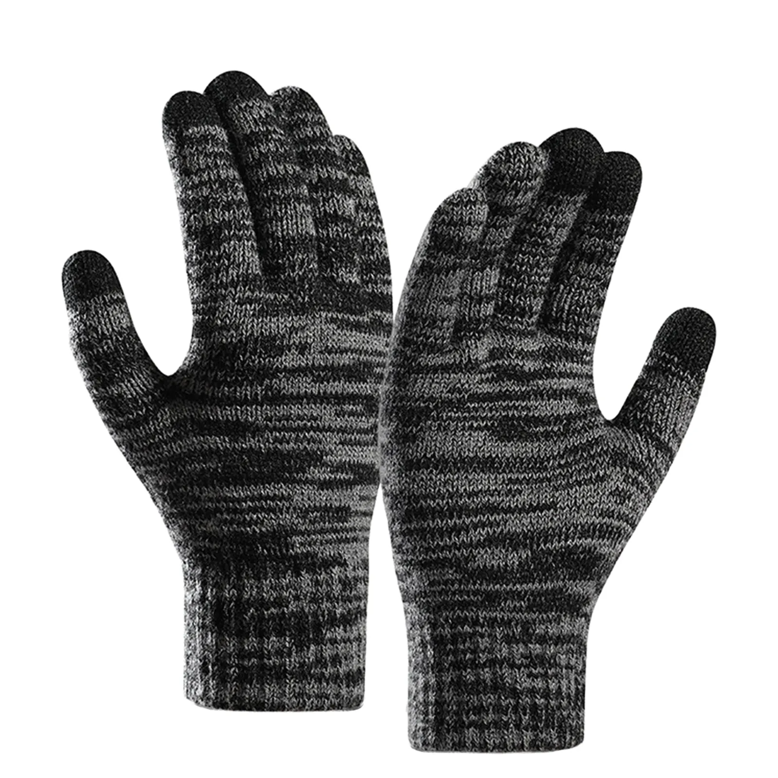 COLOR BLOCK YARN-DYED FLEECE THICKEN COLD-PROOF TOUCH SCREEN KNITTED GLOVES