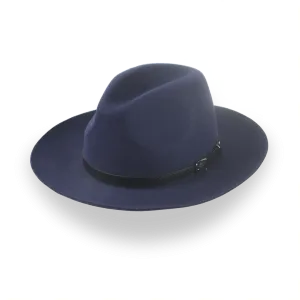 Dark Blue Outback Fur Felt Fedora with Leather Hat Belt | The Rebel