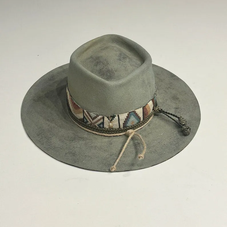 Distressed Fedora Grey with Colorful Band Knot