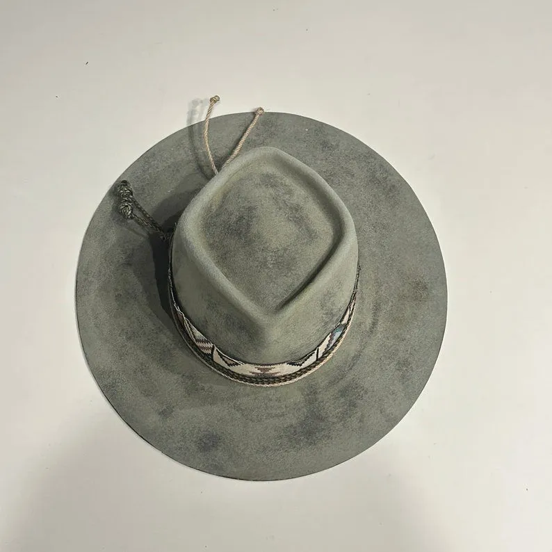 Distressed Fedora Grey with Colorful Band Knot