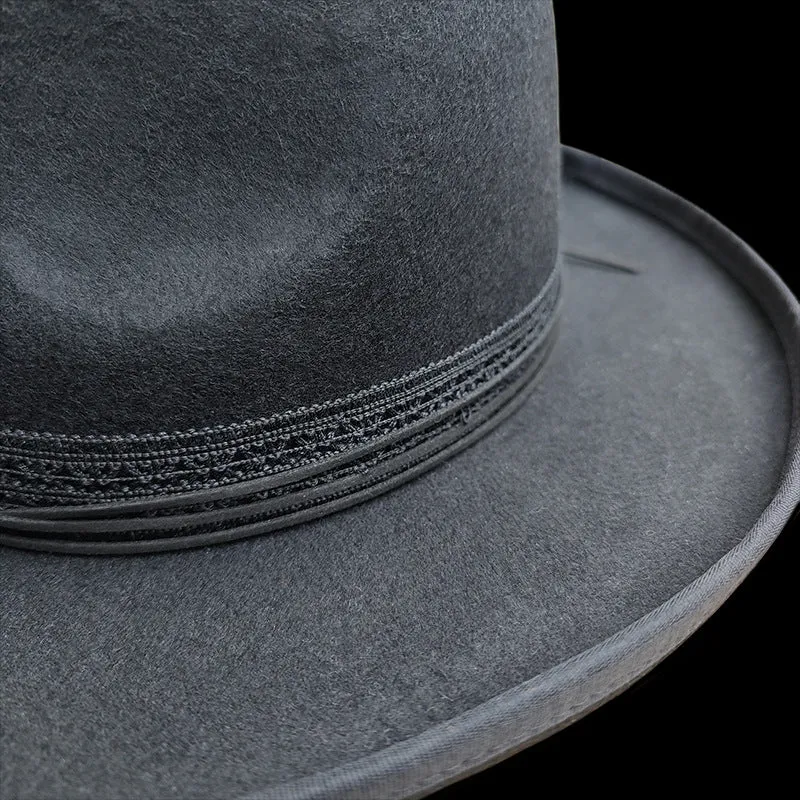 Distressed Fedora Solid Color with Rope Ribbon and Conical Crown