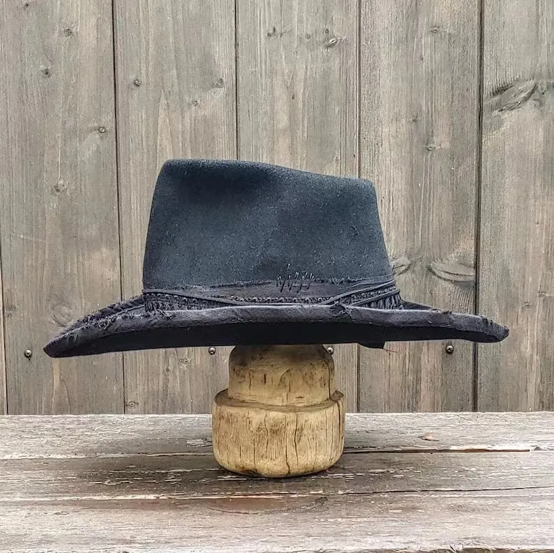 Distressed Fedora Solid Color with Rope Ribbon and Conical Crown