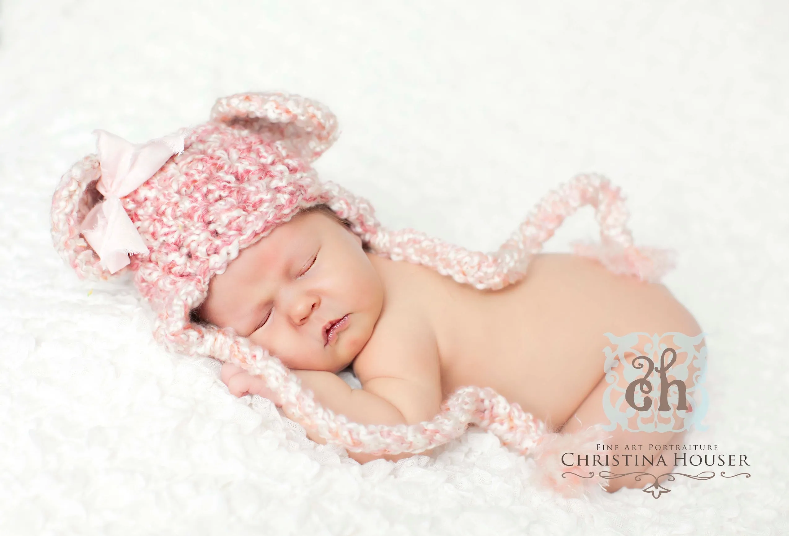 Earflap Teddy Newborn Hat Pink Dreams