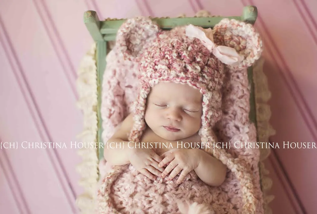 Earflap Teddy Newborn Hat Pink Dreams