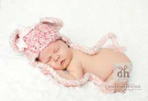 Earflap Teddy Newborn Hat Pink Dreams