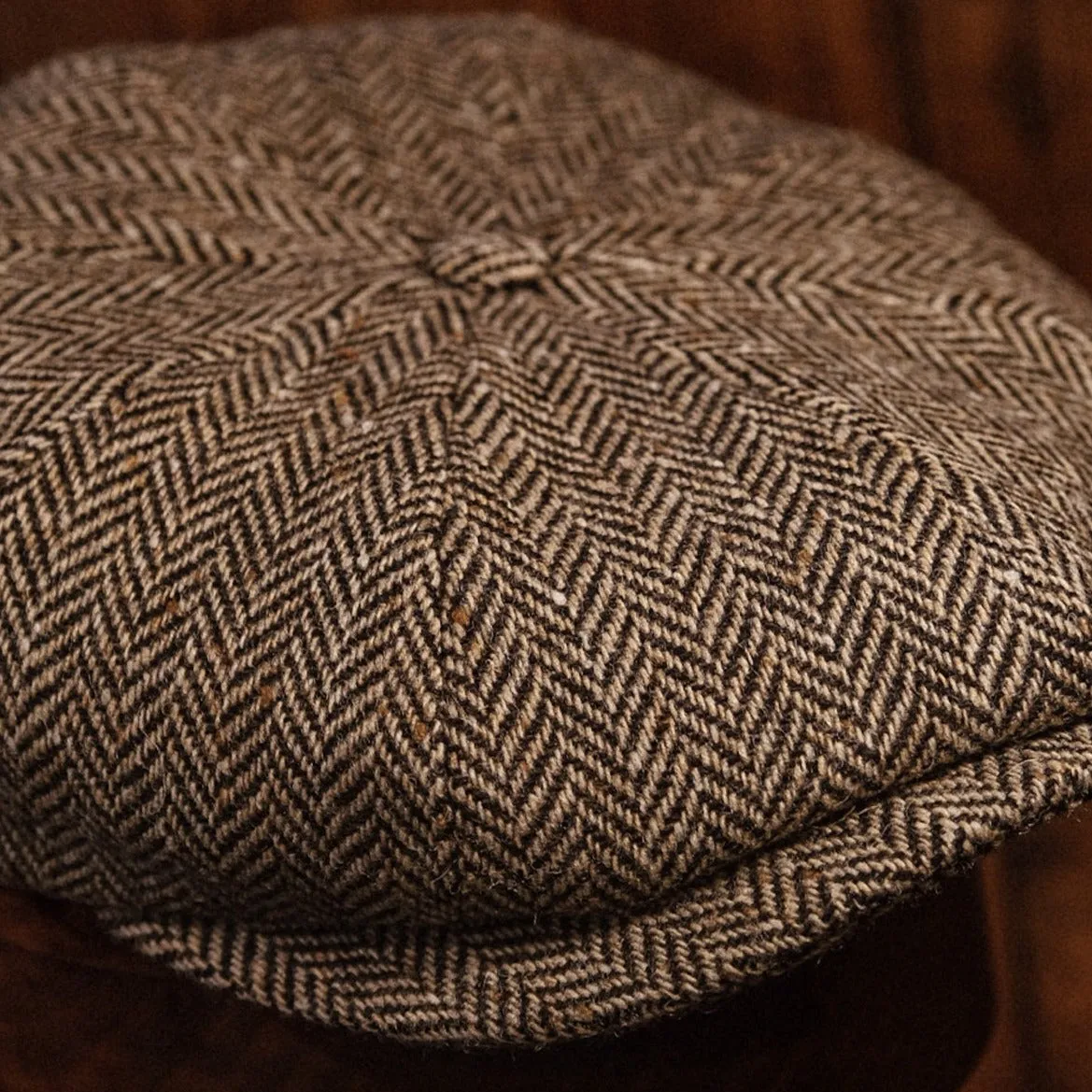 Eight Piece Cream & Cocoa Herringbone Newsboy Cap