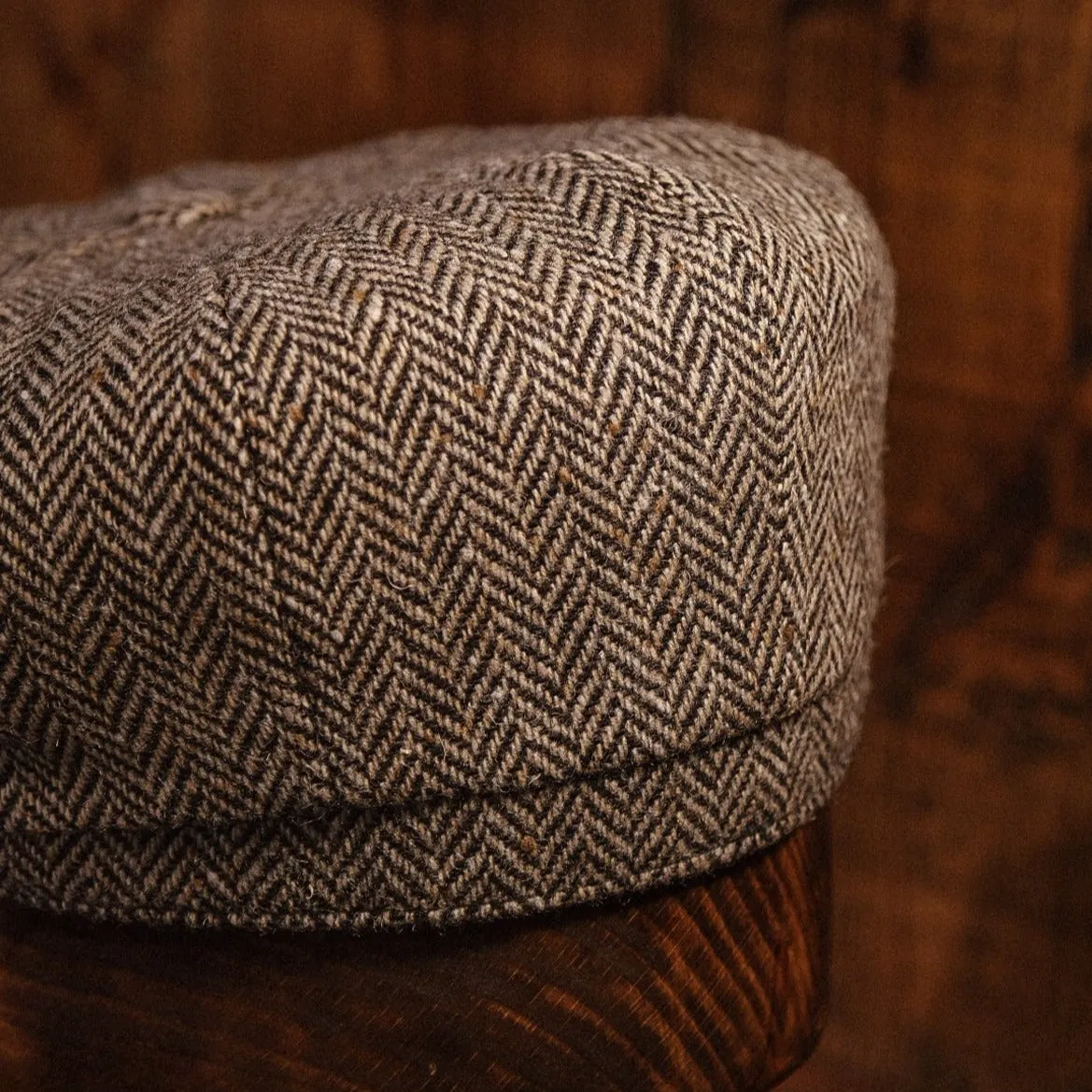 Eight Piece Cream & Cocoa Herringbone Newsboy Cap