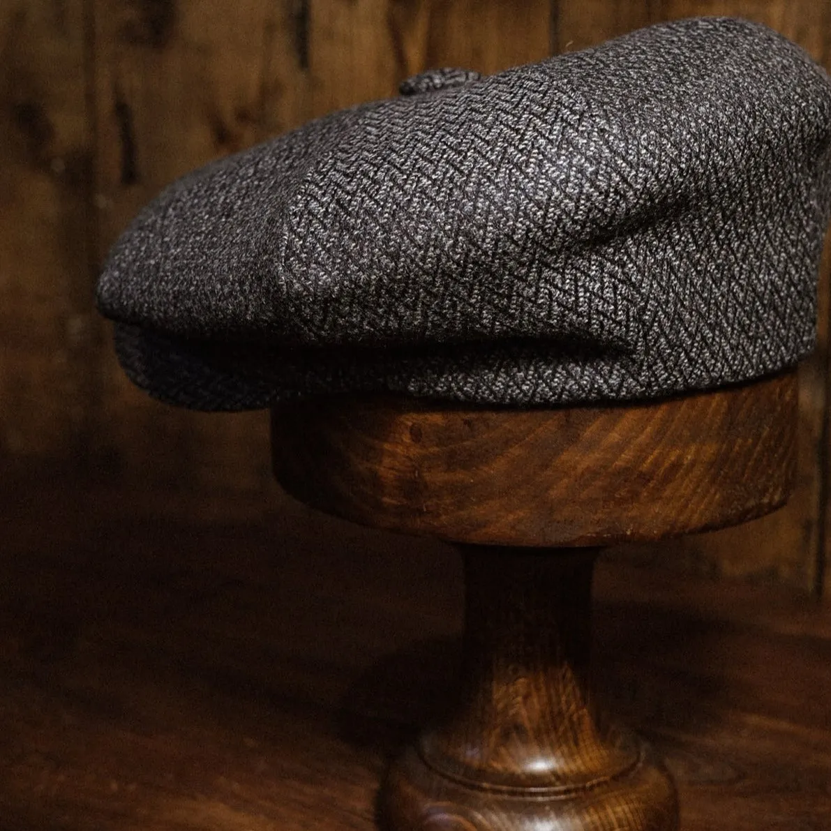 Eight Piece Grey Herringbone Lightweight Wool Newsboy Cap